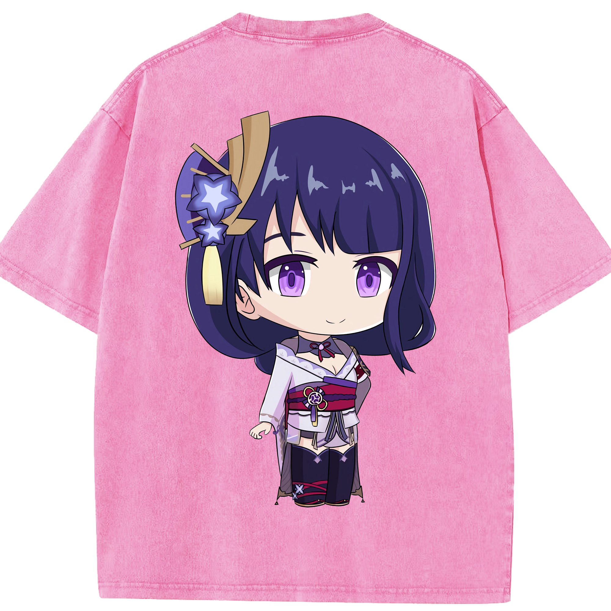 げんし神 雷電将軍 らいでんしょうぐん genshin Raiden Shogun 綿100% ヴィンテージ風 半袖Tシャツ（背面プリント）